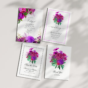 Convites Vintage Fuchsia e Purple Floral Wedes