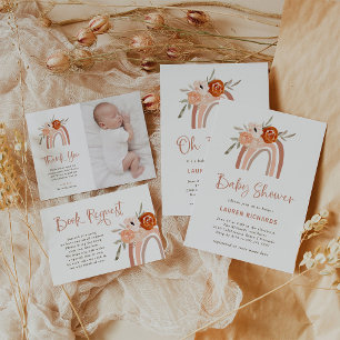 Convites Orange Terracotta Boho   Rainbow Baby Sprinkle