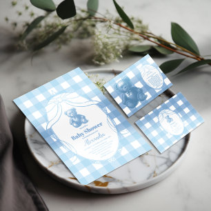 Cartão De Informações Elegante Gingham Livros Franceses de Urso de Teddy