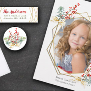 Cartão Metalizado Foto de Tipografia de Natal com Quadro Geométrico