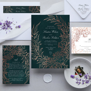 Convites Casamento Editável De Pé De Cobre De Flor Emerald