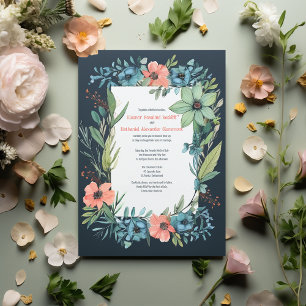 Convites Whimsical Floral Salmon Blue Green Casamento