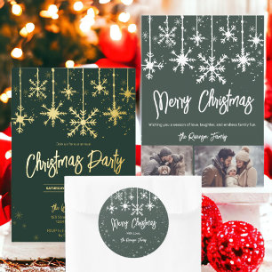 Adesivo Neves branca flocos de neve elegante e verde natal