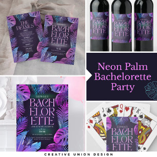 Convites Neon Palm Tropical Festa de solteira
