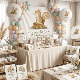 Convites Chá de Bebê com Laço Botânico de Esquilo Fofo