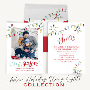 Convites Natal anima Cordas Coloridas Luzes QR