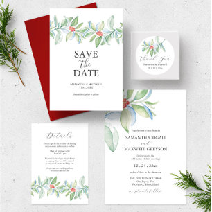 Convites Casamento de Natal Invitation Watercolor Botanical