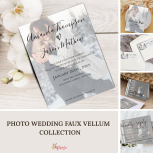 Convites Faux Vellum Effect Photo Wedding
