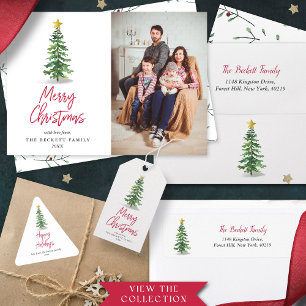 Cartão De Festividades Feriado de Natal em Árvore de Aquarela