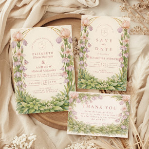 Convites Casamento Botânico de Íris Vintage