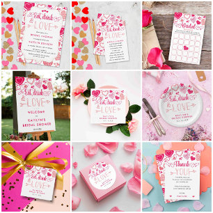 Cartão De Informações chá de panela de Dia de os namorados "Comer, Beber