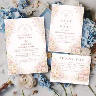 Convites Casamento no Jardim de Flores Silvestres Pastel El