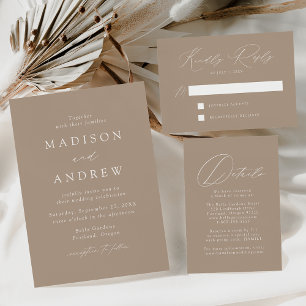 Cartão Postal De Convite Elegante Moderno Código QR Bege Casamento