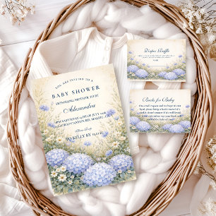 Guardanapo De Papel Elegante Chá de Bebê com Hortênsias em Azul Empoei