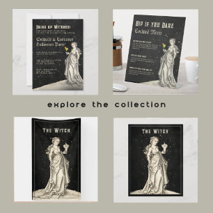 Cartão Postal De Convite Vintage Etching da Bruxa