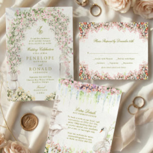Convites Arco de jardim francês vintage floral casamento re