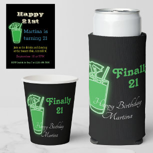 Crachá Neon Bebidas E Festa De aniversário de 21 anos De 