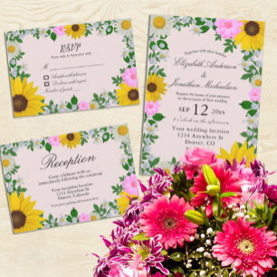 Cartão RSVP Casamento Floral Rustic Sunflower Daisy