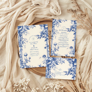 Cartão De Informações Casamento Floral Azul vitoriano francês