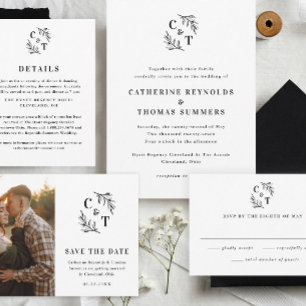 Convites Casamento de Folhas de Verdura com Monograma Elega