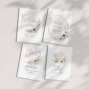 Cartão De Agradecimento Casamento Geométrico Floral de Bronze Elegance Rus