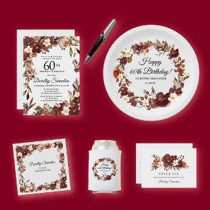 Porta-lata Burgundy Red Mauve Fall Flowers 60º Aniversário