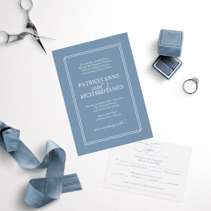 Convites Casamento Formal Simples Elegante Azul Empoeirado