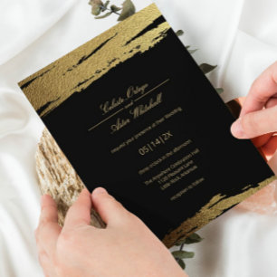 Convites Casamento Negra Dourado Moderno Faux Foil Paint St