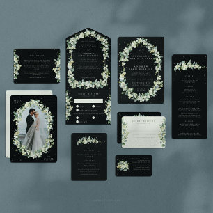 Convites Casamento Elegante Black Snowberry+Eucalyptus