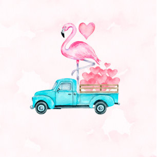 Convites Vintage Truck Pink Flamingo Hearts Chá de fraldas