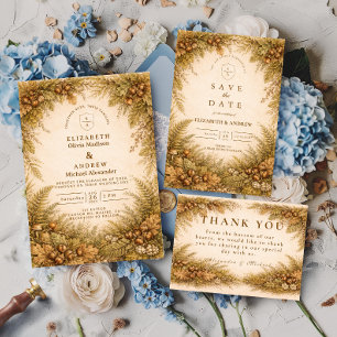 Cartão RSVP Casamento Botânico Florestal Outonal Vintage