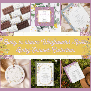 Convites Bebê em Chá de fraldas de flor selvagem roxa de sa