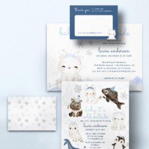 Cartão De Agradecimento Chá de Bebê Urso Polar Azul Inverno