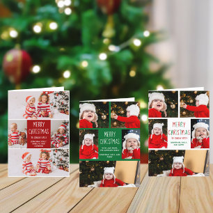 Cartão De Festividades Red Felry Christmas Family Photo Collage Modern