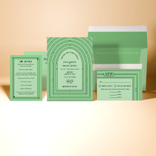 Cartão De Informações Retro Vintage Inspirou Casamento Verde Pálido