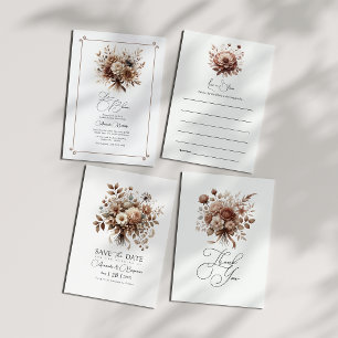 Cartão De Agradecimento Elegante neutro Mocha Mousse Floral