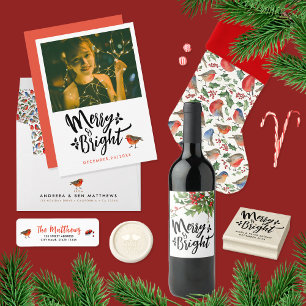 Rótulo De Garrafa De Cerveja Feliz Natal Vermelho Mistletocolor Aquarela