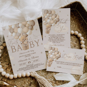 Cartão De Agradecimento Chá de fraldas de Espera dos Balões do Urso Castan