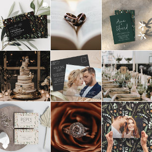 Convites Negra floral floral preto-e-branco de casamento