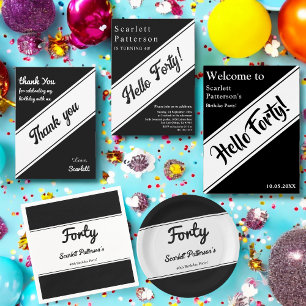 Cartão De Agradecimento Elegante, moderno aniversário de chic preto e bran