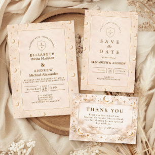 Convites Casamento Lua Celestial e Estrelas