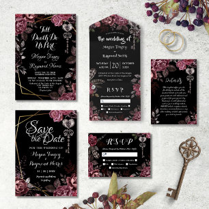 Rosas Escuros Florais Casamento Gótico Negro
