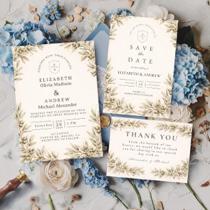 Cartão RSVP Casamento com Ramagem de Oliveira Elegante