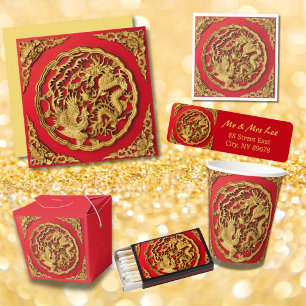 Papel De Presente Dourado Dragão Vermelho Fênix Favor do Casamento C