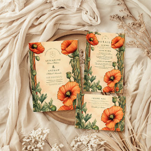 Cartão RSVP Nouveau Nouveau Poppy Casamento de Arte Floral Ele