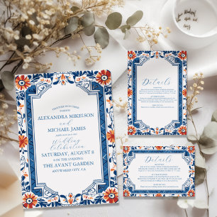 Cartão RSVP Casamento Azulejo Italiano do Mediterrâneo Azul