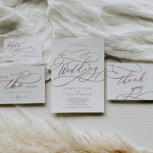 Convites Caligrafia Rosa Dourada Romântica Em Um Único Casa