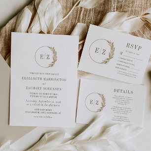 Cartão RSVP Boho Pampas Grass Monograma Wreath Beige Casamento
