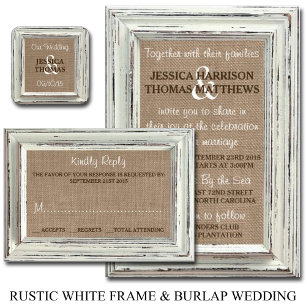 Convites A Coleção de Casamentos Rustic White Frame & Burla