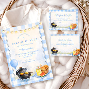 Convites Chá de Bebê Blue Gingham Baby Q